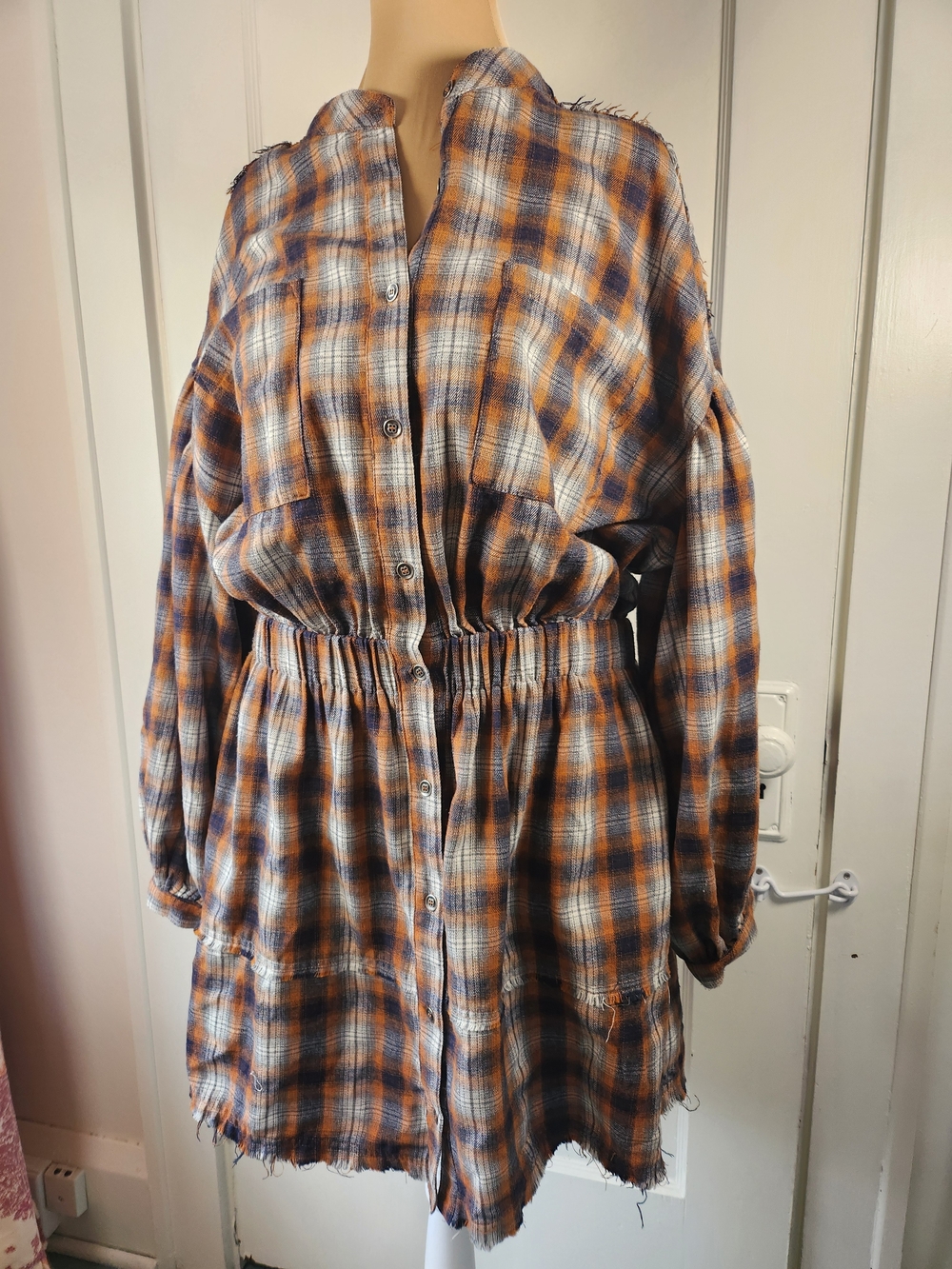 Fate Autumn Plaid Flannel Long Sleeve Tunic Dress L/XL
